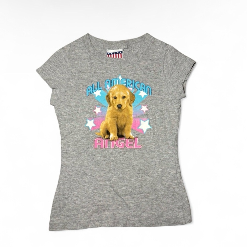 Grey All American Angel golden retriever puppy baby tee 🪐